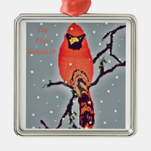 Kardinaal in Snowfall Metalen Ornament (Voorkant)