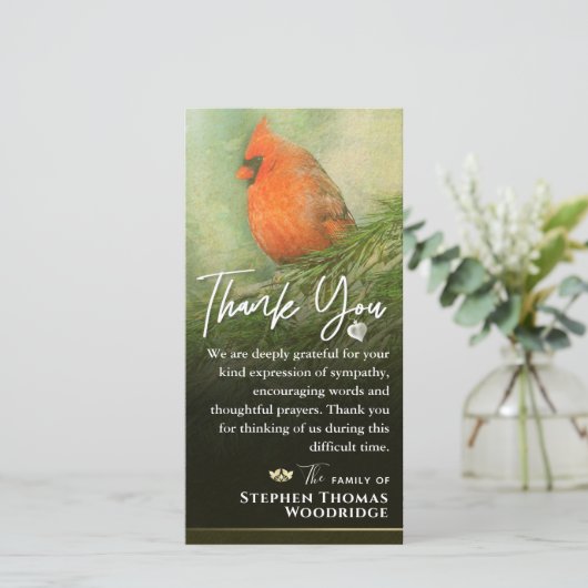 Kardinaal in spar 4x8 condoleance dankkaart bedankkaart (Staand voorkant)