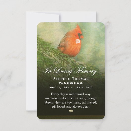 Kardinaal in Spruce 3,5 x 5 Sympathie Hartelijk da (Achterkant)