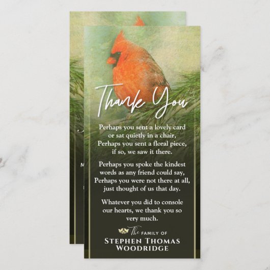 Kardinaal in Spruce 4x8 Sympathie Dank je wel Bedankkaart (Voorkant / Achterkant)