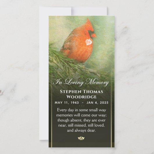 Kardinaal in Spruce 4x8 Sympathie Dank je wel Bedankkaart (Achterkant)