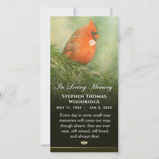 Kardinaal in Spruce 4x8 Sympathie Hartelijk dank Bedankkaart (Achterkant)