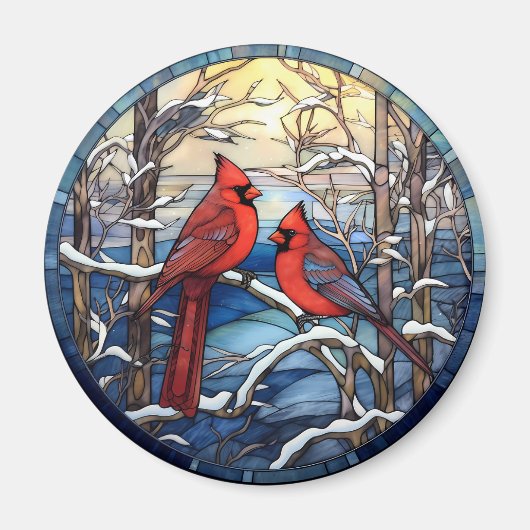 Kardinaal Kerst Vogel Glas in lood Stijl Magnet (Voorkant)