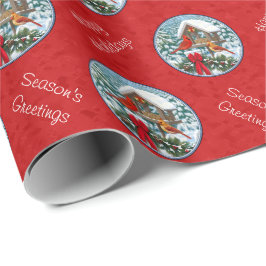 Kardinaal Kerst Vogelveer Rood Cadeaupapier