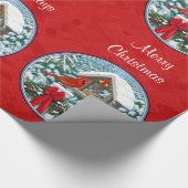 Kardinaal Kerst Vogelveer Rood Cadeaupapier (Hoek)