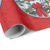 Kardinaal Kerst Vogelveer Rood Cadeaupapier (Rol Hoek)