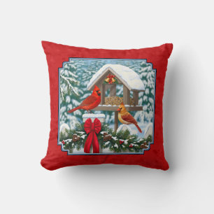 Kardinaal Kerst Vogelveer Rood Kussen
