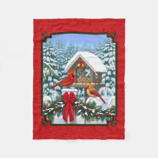 Kardinaal Kerst vogelvoeder Rood Fleece Deken (Voorkant)