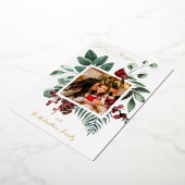 Kardinaal kerstfoto van Bird & Pine Merry Folie Uitnodiging (Gedraaid)