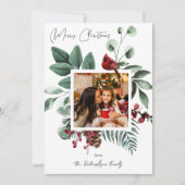 Kardinaal kerstkaartje voor vogels en sinaasappele (Voorkant)