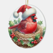 Kardinaal kerstversiering keramisch ornament (Links)