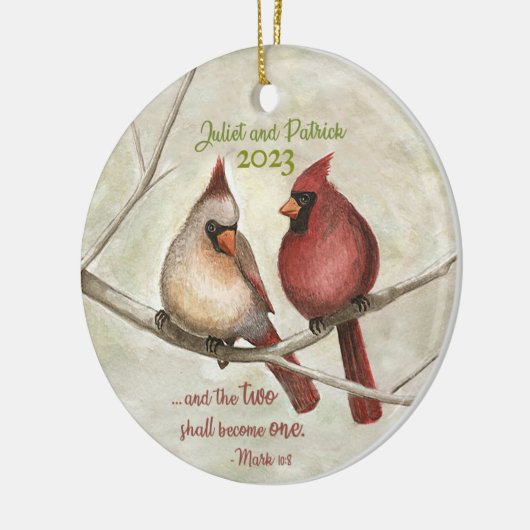 Kardinaal kerstversiering keramisch ornament (Links)