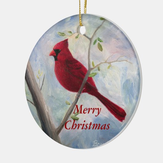 Kardinaal kerstversiering keramisch ornament (Links)