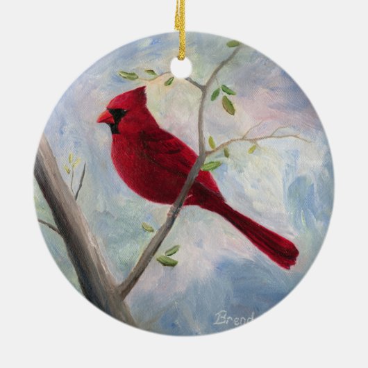 Kardinaal kerstversiering keramisch ornament (Achterkant)