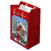 Kardinaal Kerstvogelvoeder Rood Medium Cadeauzakje (Voorkant Gekanteld)