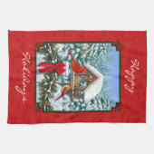 Kardinaal Kerstvogelvoeder Rood Theedoek (Horizontaal)