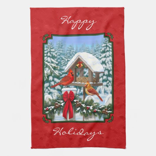 Kardinaal Kerstvogelvoeder Rood Theedoek (Verticaal)