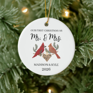 Kardinaal Koppel Ons Eerste Kerstmis Keramisch Ornament
