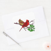 Kardinaal koppel op een filiaal vierkante sticker (Envelop)
