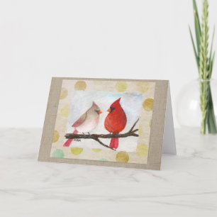 Kardinaal Koppel Winter Kunst Gezellig Aangepaste Kaart