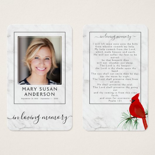 Kardinaal Marble Funeral Memorial Foto Prayer Kaar Visitekaartje (Voorkant /achterkant)