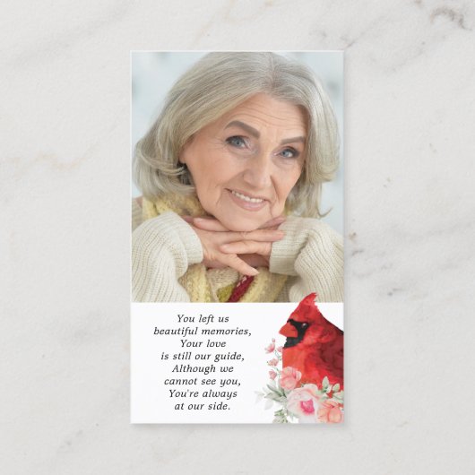 Kardinaal Memorial 2 foto's Roze Bloemen Gebed Kaa Visitekaartje (Achterkant)