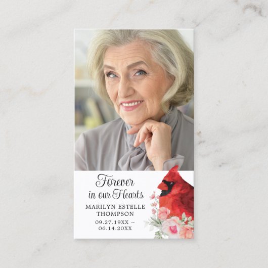 Kardinaal Memorial 2 foto's Roze Bloemen Gebed Kaa Visitekaartje (Voorkant)