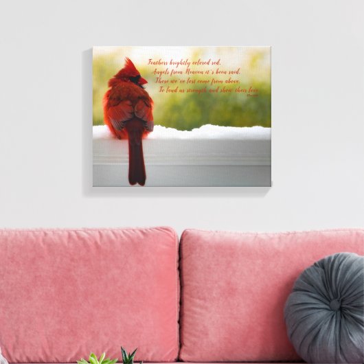 Kardinaal met bezoeker uit het hemelgedicht 14 x 1 canvas afdruk (Insitu (Woonkamer))