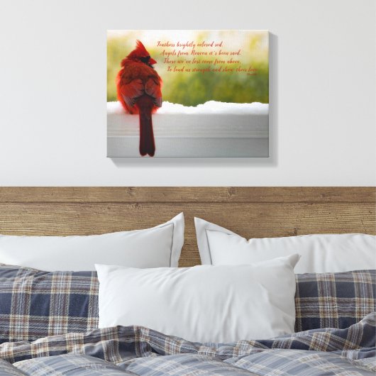 Kardinaal met bezoeker uit het hemelgedicht 14 x 1 canvas afdruk (Insitu (Slaapkamer))