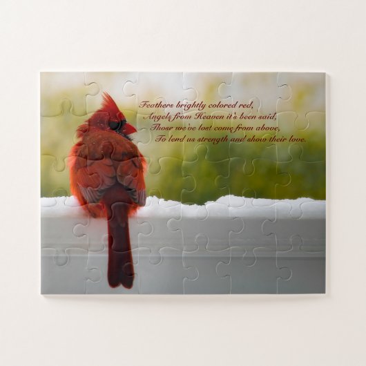 Kardinaal met bezoekers uit de hemel, 14x11 eenvou legpuzzel (Horizontaal)