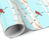 Kardinaal met Birch Trees Cadeaupapier (Rol Hoek)