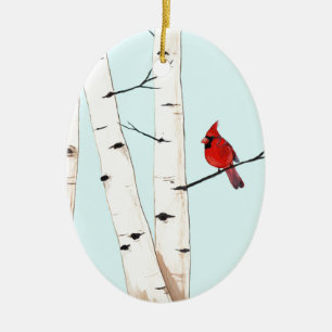 Kardinaal met Birch Trees Keramisch Ornament