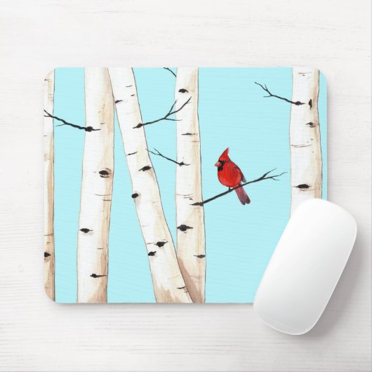 Kardinaal met Birch Trees Muismat (Met muis)