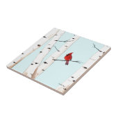 Kardinaal met Birch Trees Tegeltje (Zijkant)