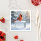 Kardinaal met de groeten van het seizoen op ijs servet (Insitu)