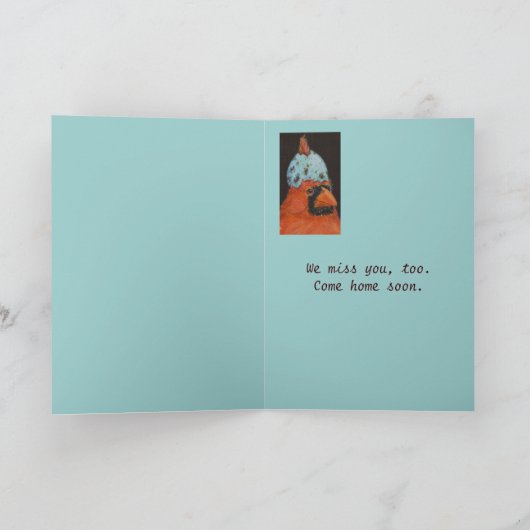 Kardinaal met eicel pet, Ontbrekend thuis? Kaart (Binnen)