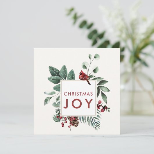 Kardinaal met kerst met bessen en vogel (Staand voorkant)