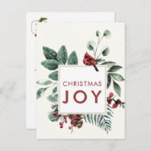 Kardinaal met kerst met bessen en vogel briefkaart (Voorkant / Achterkant)
