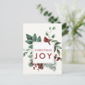 Kardinaal met kerst met bessen en vogel briefkaart (Staand voorkant)