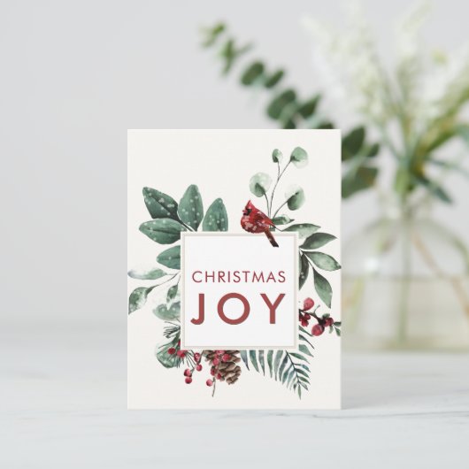 Kardinaal met kerst met bessen en vogel briefkaart (Staand voorkant)