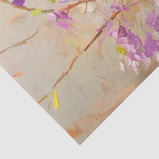 Kardinaal met paarse bloemen Decoupage Tissuepapier (Detail)