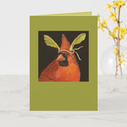 kardinaal met pet van esdoorn op kaart (Gele Bloem)
