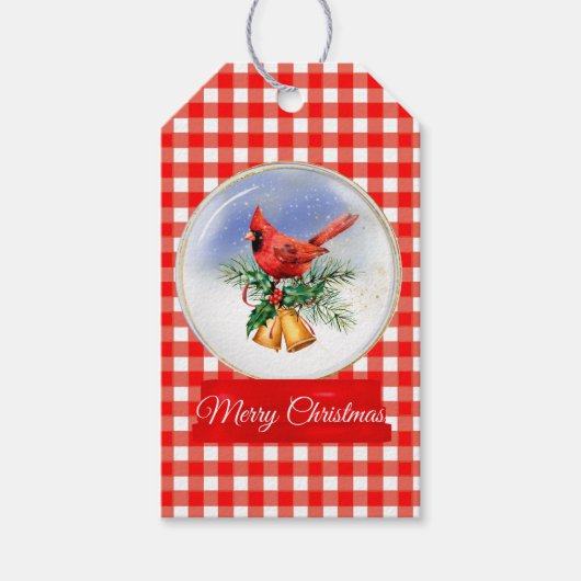 Kardinaal met Wereldbol kerstcadeauLabel voor Bell Cadeaulabel (Voorkant)