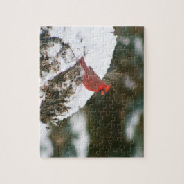 Kardinaal neergestreken op een besneeuwde Struik Legpuzzel