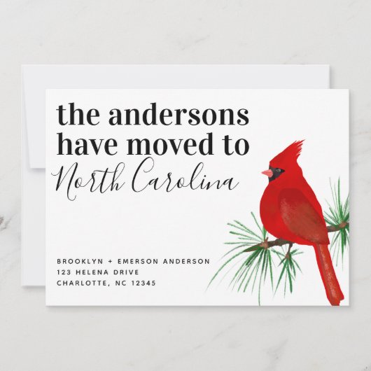 Kardinaal Noord Carolina Moving Announcement Aankondiging (Voorkant)