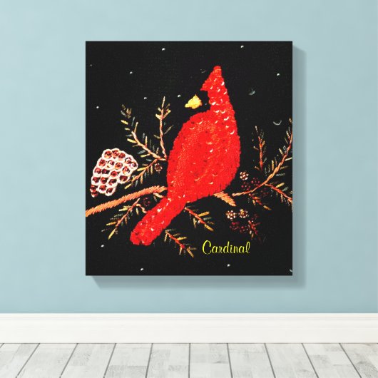 Kardinaal ontwerp van de vogelsequens van de Roodv Canvas Afdruk (Insitu (Houten vloer))