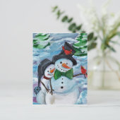Kardinaal op bezoek bij Snowmen Briefkaart (Staand voorkant)
