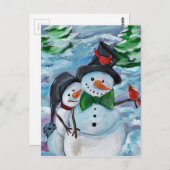 Kardinaal op bezoek bij Snowmen Briefkaart (Voorkant / Achterkant)