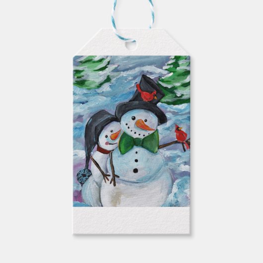 Kardinaal op bezoek bij Snowmen Cadeaulabel (Voorkant)