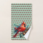 Kardinaal op dennentak met winterbessen bad handdoek (Handdoek)